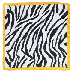 Zebra Print Faux Silk Square Scarf - Yellow Trim