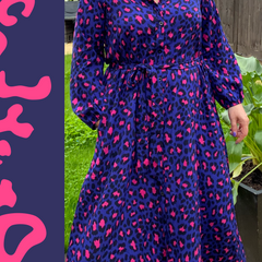 Bianca - Leopard Print Button Down Shirt Dress - Blue/Fuchsia