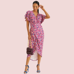 Athena - Pink Floral Midi Dress