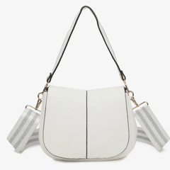 White Faux Leather Shoulder Bag – White | Multi-Compartment Women’s Crossbody Handbag