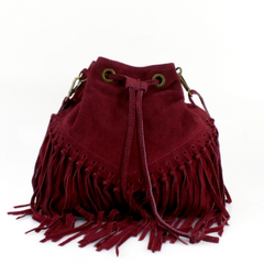Lulu Real Suede Bucket Bag - Wine Red Bag