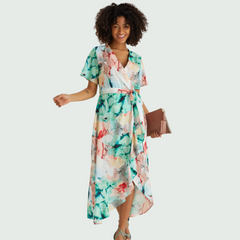 Lucia - Green Floral Print Midi Dress