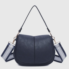 Kimmy Faux Leather Shoulder Bag – Navy | Multi-Compartment Women’s Crossbody Handbag
