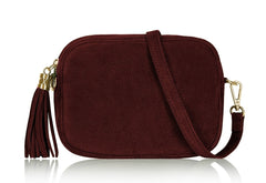 Cara Suede Leather Crossbody Bag - Red Wine