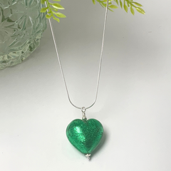 Murano Glass Heart Large Pendant - Emerald Green