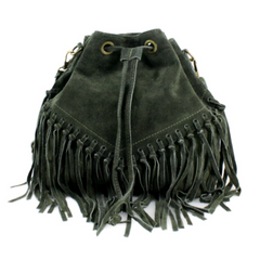 Lulu Real Suede Bucket Bag - Dark Green