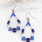 Blue Beaded Teardrop Earrings