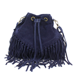 Lulu Real Suede Bucket Bag - Navy Bag