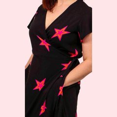 Rosa - Black Star Midi Wrap Dress