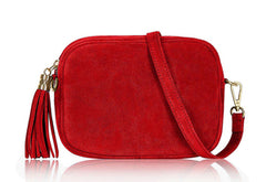 Cara Suede Leather Crossbody Bag - Red