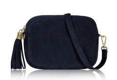 Cara Suede Leather Crossbody Bag - Navy