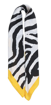 Zebra Print Faux Silk Square Scarf - Yellow Trim