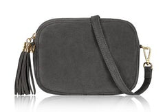 Cara Suede Leather Crossbody Bag - Dark Grey