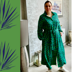 Marnie - Leopard Print Button Down Shirt Midi Dress - Green Blue