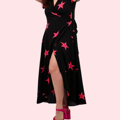 Rosa - Black Star Midi Wrap Dress