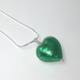 Murano Glass Heart Large Pendant - Emerald Green