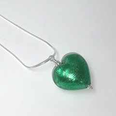 Murano Glass Heart Large Pendant - Emerald Green