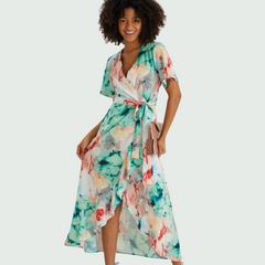 Lucia - Green Floral Print Midi Dress