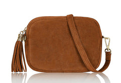 Cara Suede Leather Crossbody Bag - Camel