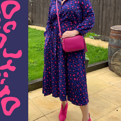 Bianca - Leopard Print Button Down Shirt Dress - Blue/Fuchsia