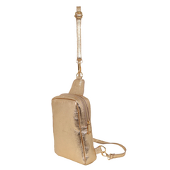 Firenze Metallic Gold Italian Leather Sling Crossbody Bag
