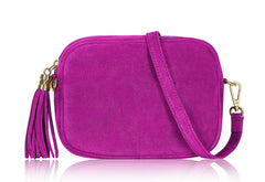 Cara Suede Leather Crossbody Bag - Pink