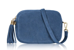 Cara Suede Leather Crossbody Bag - Denim Blue