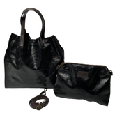 Stella - Leather Handbag with Pouch - Black