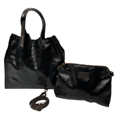 Stella - Leather Handbag with Pouch - Black