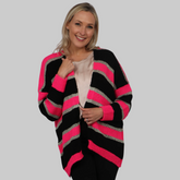 Black Fuchsia Gold Colourblock Striped Cardigan With Glitter