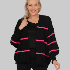 Black Fuchsia Cardigan With Thin Stripe
