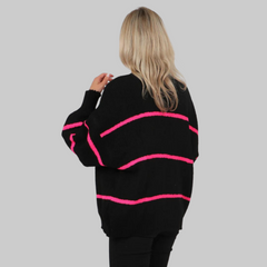 Black Fuchsia Cardigan With Thin Stripe
