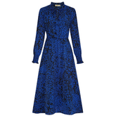 Bettina Blue Abstract Leopard Print Shirred Midi Dress