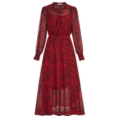 Rosaria Red Animal Spot Shirred Midi Dress