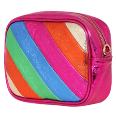 Metallic Leather Bag - Fuchsia Rainbow Stripe