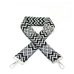 Black & White Geometric Adjustable Woven Canvas Bag Strap – Interchangeable Crossbody Shoulder Strap