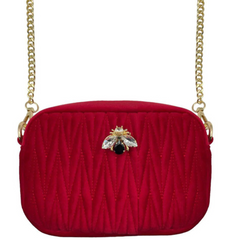 Velvet Rivington Bag with Bee Pin - Red