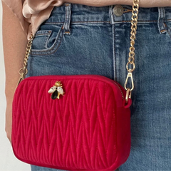 Velvet Rivington Bag with Bee Pin - Red