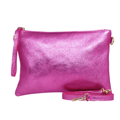 Marci Metallic Pink Large Leather Wristlet Clutch Shoulder Bag