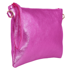 Marci Metallic Pink Large Leather Wristlet Clutch Shoulder Bag