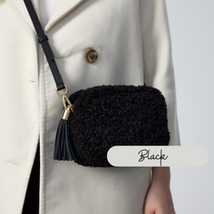 Faux Shearling Crossbody Bag - Black