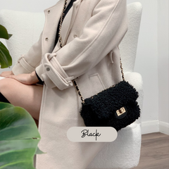 Faux Shearling Crossbody Bag - Black