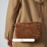 Faux Shearling Crossbody Bag - Tan