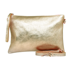 Marci Metallic Gold Large Leather Wristlet Clutch Shoulder Bag