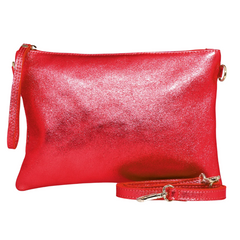 Marci Metallic Red Large Leather Wristlet Clutch Shoulder Bag