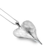 Sterling Silver Leaf Heart Pendant Necklace and Earrings
