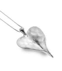 Sterling Silver Leaf Heart Pendant Necklace and Earrings