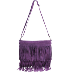 Pippa Suede Leather Tassle Crossbody Bag - Purple