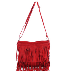 Pippa Suede Leather Tassle Crossbody Bag - Red