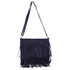 Pippa Suede Leather Tassle Crossbody Bag - Navy
